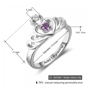 Birthstone ring, princess ring, Sterling Silver Personalized Engravable Ring JEWJORI102883